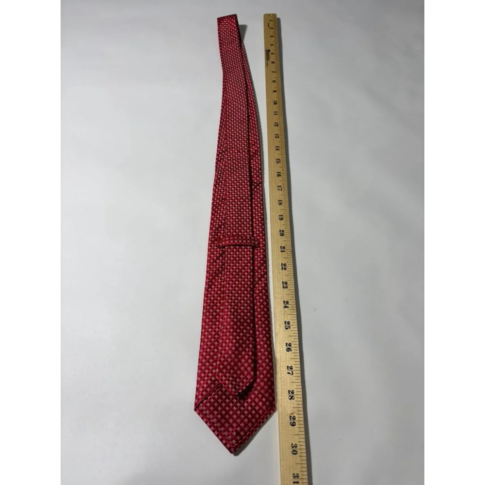 Ike Behar Red Geometric Check Silk Tie Hand Tailored Classic Business Wedding